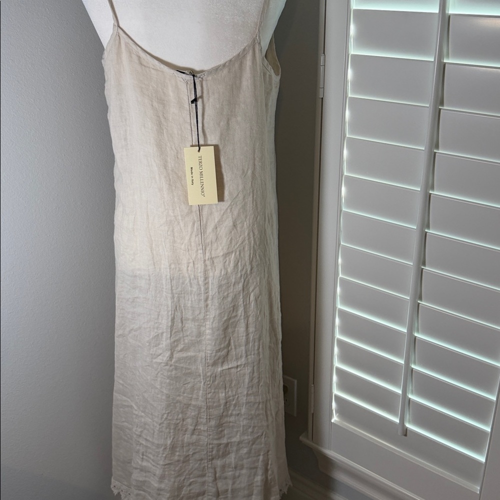 NWT small Sand/ Cream Women's Terzo Millennio Linen dress beach - Picture 6 of 8
